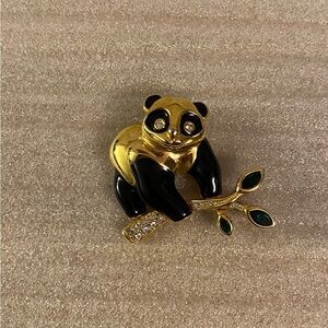 Swarovski Gold and Black Panda Brooch